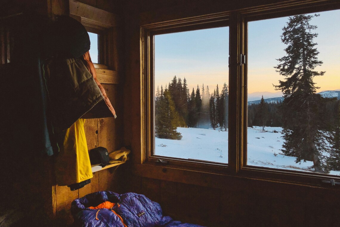 winter view from rustic cabin