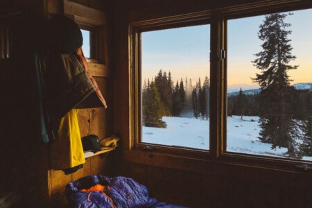 winter view from rustic cabin