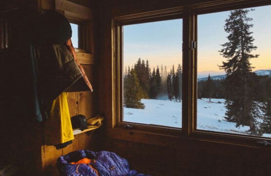 winter view from rustic cabin